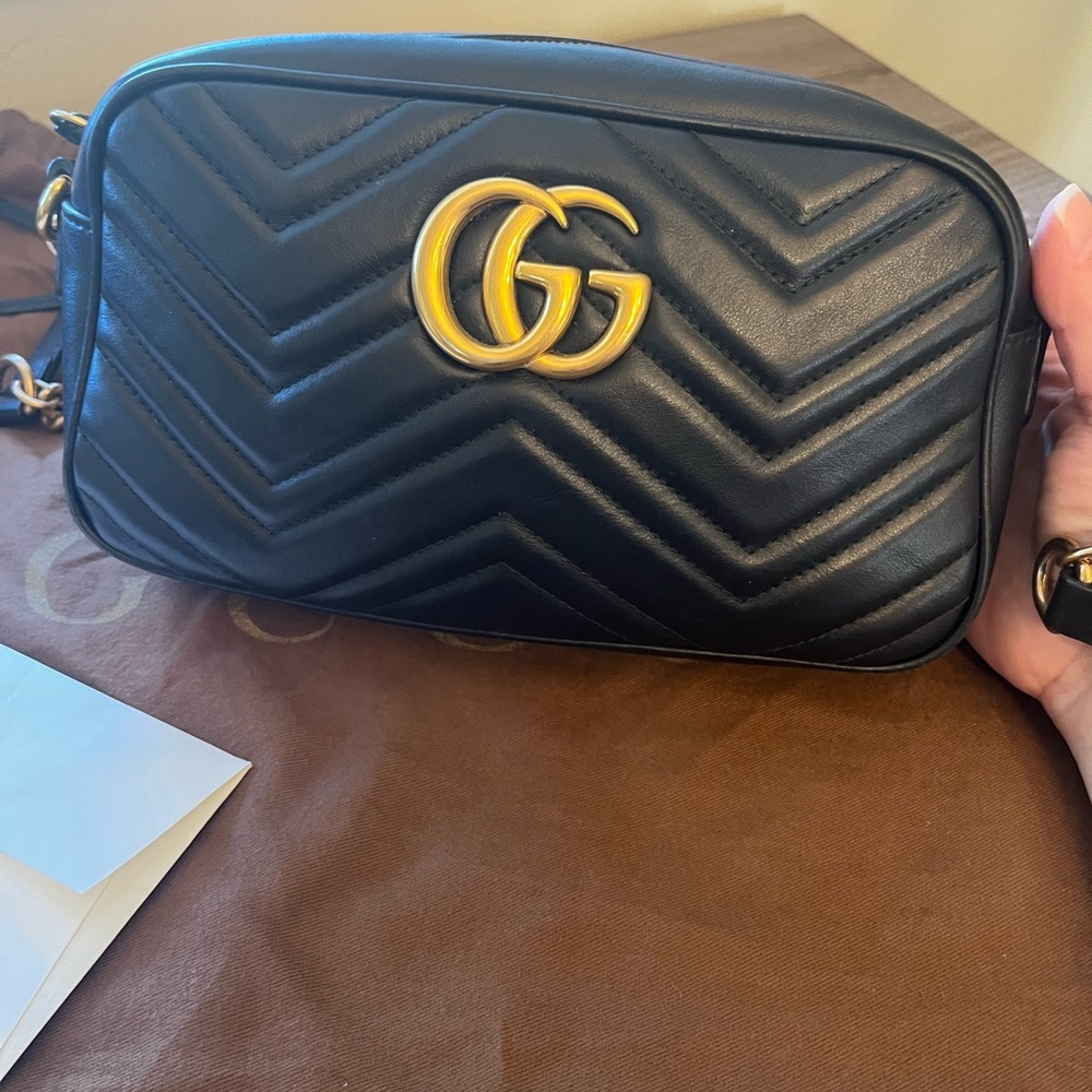 Gucci Black Matelasse Chevron Leather GG Bag